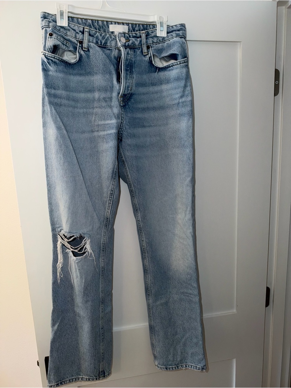 Light Blue Ripped Women's Jeans - Classic Straight Fit